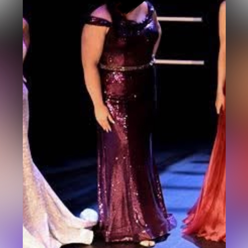 Ava Presley Off-Shoulder Purple Sequin Gown. Size 18W. Needs some TLC. Gorgeous.